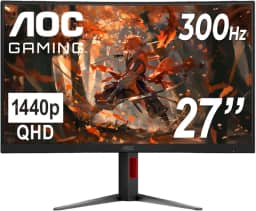 AOC Monitor curvo para jogos CQ27G4ZH 68.6 cm, QHD 2K 2560x1440, 1500R VA, 300Hz 0,3ms, HDMI x2, DP x1, suporte ajustável de altura, compatível com Xbox PS5 Switch, zero ponto brilhante de 3 anos