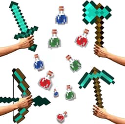 Kit 12 ferramentas pixel espada picareta arco machado 3 flechas 5 poções