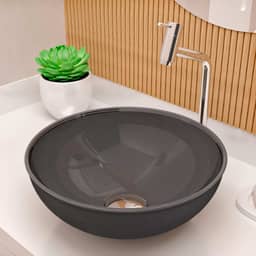Cuba Pia de Apoio Sobrepor Vidro Redonda 29cm Banheiro Lavabo Beltempo BT-4030 (Cinza Chumbo)