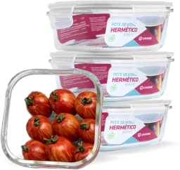 KIT 4 Potes de Vidro Quadrado com Tampa Hermética 800ml Cor:Branco (QH)