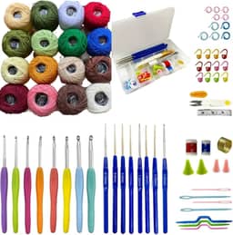 Kit Crochê Completo 16 Agulhas 12 Linhas de Algodão Colorida