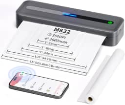 COLORWING Impressoras portáteis M832 sem fio para viagens, mini impressora compacta 300DPI sem tinta, impressora térmica Bluetooth compatível com smartphone Android e iOS, tablet e laptop - cinza