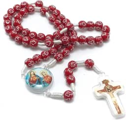 Armazém Católico - Terço Sagrado Coração de Jesus e Maria Resina com Cruz Acrílica Vermelho