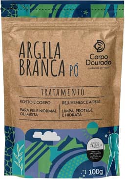 Corpo Dourado Argila Branca em Pó | Clareamento e suavização da pele | 100g
