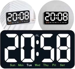 Relógio Digital para Mesa ou Parede - Display de Luz LED, Hora e Dia da Semana, Ideal para Casa, Escritório,Academia, Clínica, Estúdio, Galpão, Recepção e Uso Comercial(Led Branco)