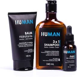 Kit para Barba Human - Shampoo 3 em 1 + Balm Hidratante + Óleo de Barba 30ml