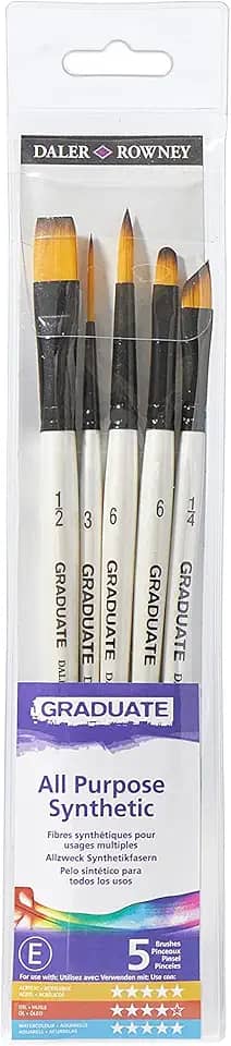DALER ROWNEY Graduate, Conjunto de 5 Pincéis, Aquarela Técnicas Umidas, Cabo Curto