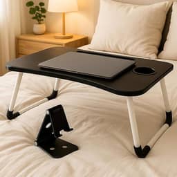 Mesa Portátil para Notebook Dobrável até 15,6" para Café na Cama Madeira Home Office Refeição Estudar e Trabalhar Apoio Colo