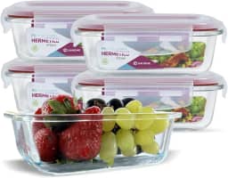 Kit 5 Potes Hermético Vidro Borosilicato Marmita Retangular Tampa 4 Travas Forno Microondas 370ml