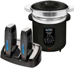 Termocera Panela Depilação 400g c/Refil + Base Dupla c/ 2 Rollon Preto Mega Bell