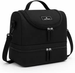 Lancheira Térmica Bolsa com Alça de mão e ombro Para Marmita Adulta Dividida em 2 andares com zíper (Preto)