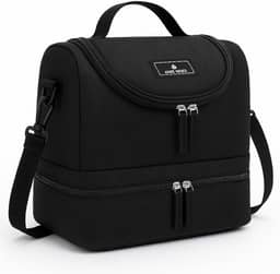 Lancheira Térmica Bolsa com Alça de mão e ombro Para Marmita Adulta Dividida em 2 andares com zíper (Preto)