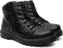 Coturno Masculino Cano Médio com Zíper Lateral Bota Estilo Militar Antiderrapante e Confortável para Uso Diário e Trilhas