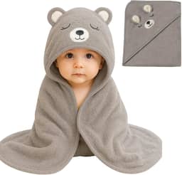 Toalha De Banho Infantil Com Capuz Bichinho Bordado Algodão Toque Extremamente Macio Suave Para Pele do Bebê Recém Nascido (Cinza)