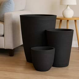 Kit 3 Vasos Para Plantas Polietileno Grafiato Luxo (Preto)