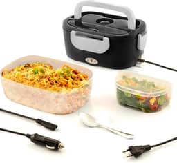 Marmita Elétrica Portátil Bivolt 1,5L + Cabo Veicular com Divisória Tampa com Vedação, Pote Extra e Alça Reforçada Carro/Caminhão/Escritório - Linha Prime