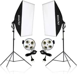 Kit Softbox Iluminação Contínua 2x 50x70cm com Tripés 2m e Soquete Quadruplo – Estúdio Fotografia, Vídeo, YouTube, Lives e Maquiagem