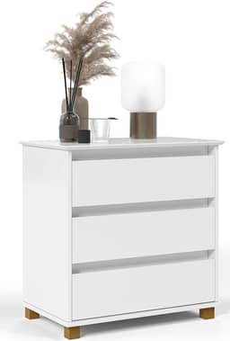 Mini Cômoda Criado Mudo Mesa de Cabeceira Gaveteiro 3 Gavetas Pés Madeira (Branco)