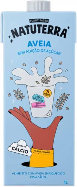 Leite de Aveia Natuterra 1L | Bebida Vegetal de Aveia Plant Based Sem Adição de Açúcar | Bebida sem lactose, colesterol e soja, fonte de cálcio | Perfeito para café, smoothies e criações culinárias
