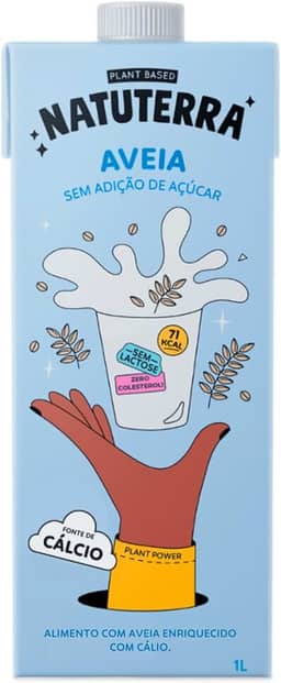 Leite de Aveia Natuterra 1L | Bebida Vegetal de Aveia Plant Based Sem Adição de Açúcar | Bebida sem lactose, colesterol e soja, fonte de cálcio | Perfeito para café, smoothies e criações culinárias