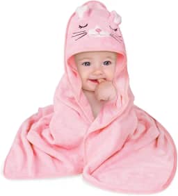 Toalha Banho Capuz Bichinho Bordado Roupão Bebê Recém Nascido Infantil Criança Bordado (Rosa)