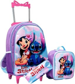 Kit Mochila Infantil Escolar com Rodinhas + Estojo + Lancheira Térmica | Bolsa Feminina Grande