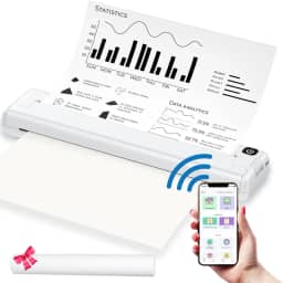 Darkant Impressora portátil sem fio para viagens, compacta sem tinta, pequena impressora térmica Bluetooth compatível com telefones Android iOS e papel térmico A4 (210 x 297 mm)