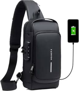 Homesen Mochila masculina com cadeado à prova d'água anti-roubo bolsa com porta de carregamento USB bolsa de ombro mochila transversal