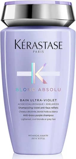 Kérastase Shampoo Blond Absolu Bain Ultra-Violet, Cabelos loiros, descoloridos, Hidratação, neutraliza os tons amarelados, Ácido Hialurônico, Flor de Edelweiss, 250 ml