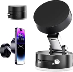 Suporte magnético 360° portátil dobrável para celular, sucção a vácuo ajustável, suporte magnético de dupla face para carro/espelho/academia (Preto)