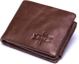 Carteira de Couro Legítimo Masculina com Porta-Cartões, Porta-Fotos, Compartimento para Moedas, Compartimento para Notas, Pesando Apenas 90g, Compacta e Luxo – Cor Marrom