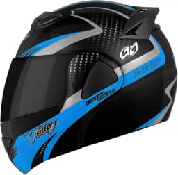 Capacete Articulado V-Pro Jet 2 Carbon Fundo Preto 62 Viseira Fumê Preto/Azul