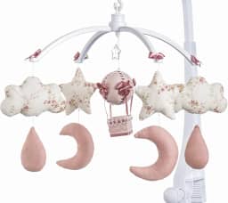 Móbile Berço Bebê Musical E Giratório Nuvens E Balão Rosê