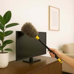 Espanador de Pó 42cm Original Penas Naturais, Cabo Longo, Leve 38g, Reutilizável e Lavável, Ideal para Móveis, Telas, Mesas, Escritório e Residência