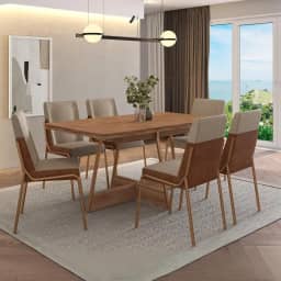 Conjunto Sala de Jantar 6 Cadeiras Boston Carraro Nogal Rosê
