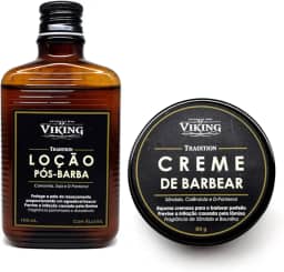 Kit de Barbear VIKING - Creme + Loção Pós-Barba - Sândalo e Baunilha - Face - Unissex - Todos os tipos de pele