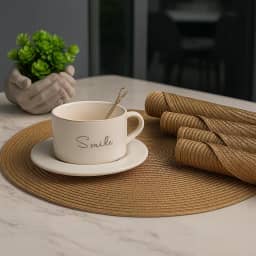 Kit 4 Peças de Jogo Americano Redondo 38cm Mesa Posta Elegante Souplast Jantar Cozinha Café da Manhã Decoração (CAPUCCINO 4UND)