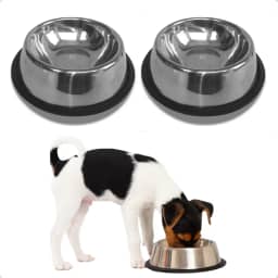 KIT 2 Comedouro de Inox 500ml para Cães e Gatos Raças Pequenas Pote Ração Água Bebedouro Antiderrapante