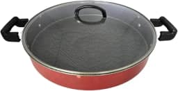 Tacho Panela Grande Disco de Arado Alumínio Antiaderente 40cm Com Tampa De Vidro (Vermelho)