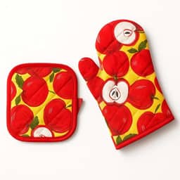 Kit Luva Térmica + Pegador/Descanso de Panela Para Cozinha de Poliéster Para Manusear Panelas Travessas e Formas Quentes Estampada Para Forno Fogão e Churrasqueira de Segurança, Sortido