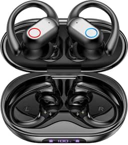 Fone Bluetooth Esportivo com Microfone e Cancelamento de Ruído Ativo Fones de Ouvido Abertos Sem Fio com Visor Digital de LED Bluetooth 5.3 48 Horas de Reprodução, Compatível com Android iOS, Preto
