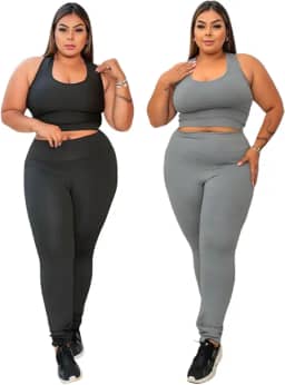 2 Conjunto Plus Size Calça Legging Cós Alto E Top Nadador
