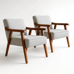 Kit 2 Poltronas Decorativas Estofadas em Tecido Linho Premium Cadeira Madeira Maciça para Sala, Consultório e Recepção (Cinza Claro)