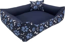 Cama Caminha para Pet Cachorro Gato Grande 70x60 com Zíper Lavável e Fundo Impermeável (Azul Ossinhos e Patinhas)