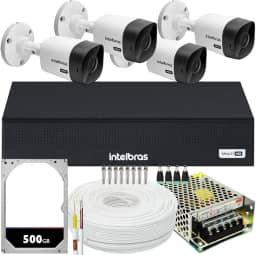 Kit Cftv Monitoramento 4 Cameras Intelbras Vhc 1120 Hd 500gb