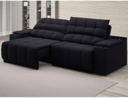 Sofá com Usb Retrátil e Reclinável Samurai Preto 2,50m
