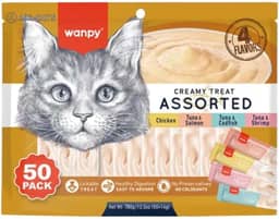 Petisco para gatos Wanpy Creamy Sabores Sortidos Pacote com 50 tubos de 14g - 700g