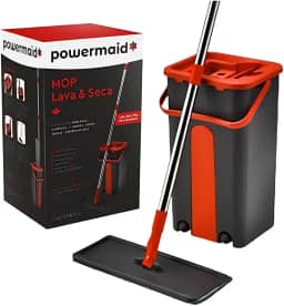 Mop Limpeza com Balde Lava e Seca Mopi Flat, Refil de Microfibra, Balde 5 Litros | Esfregao de Limpeza