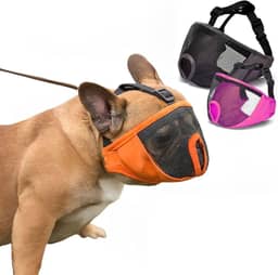 Focinheira de focinho curto de malha respirável buldogue francês, ajustável, cães pequenos, médios e grandes (Cinza, Médio)