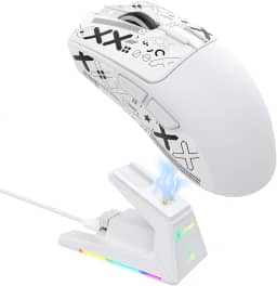 ATTACK SHARK X1 Mouse gamer sem fio ultraleve com dock de carregamento magnético RGB, fita antiderrapante,sensor PixArt PAW3395 Pro,40000 DPI,BT/2,4 GHz/com fio, microinterruptor para PC Mac(branco)